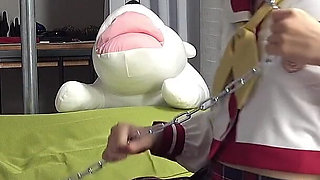 Chained to Bed Japanese Slut Plays with Her Vibrating Toys
