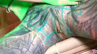 Tattooed dreadhead teens sex toy & color have fun