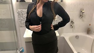 Assistant undress after work sexy shower, business-bitch