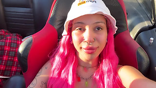 Town Slut Flashes Perky Boobs in Convertible on the Highway