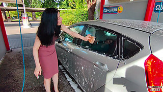 I Wash My Car - Hot Girl Next Door in a Pencil Skirt and High Heels