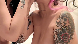 4K Testing Our Pussies with a Double Dildo Sucking Fucking