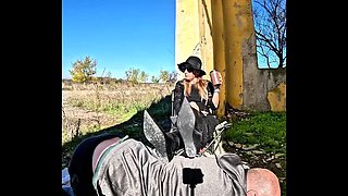 Amateur MILF Dominatrix Foot Worship Outside - Teen Slave Crushed Under Boots