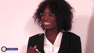 German Naomi, 51-Year-Old Ebony MILF Boss, Deep-Throats Her Employee Before Getting P