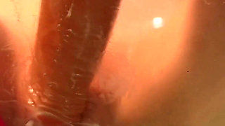 Close up Creamy Dildo Fuck & Masturbation Thru the Glass Table