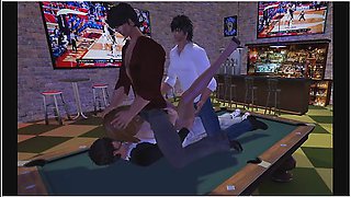 Pantyhose Babe Fucks 3 Guys At A Sports Bar