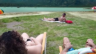 Voyeur masturbates on the beach in front of my husband