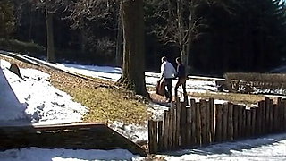 Student fucks outdoors in freezing temperatures with her teacher