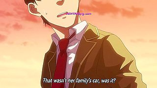 Innocent anime lady lets her lover in for the first time