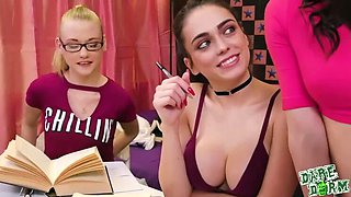 Ace Midterms Easily with Alex, Hannah & Ashly: Big Tits, Blonde, Brunette, Group Action