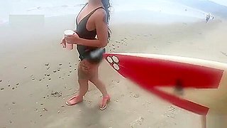 Thick Ass Brunette Tries on Bikinis And Picks Up A Guy at The Beach
