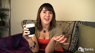 Vibrating Hairy Wet Pussy on the Sofa with Cutie Amber B