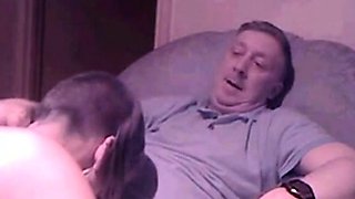 Old Guy Receives Blowjob From Young Skinhead Girl On Webcam