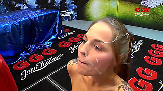 Redhead Slut Gangbanged and Cum-drenched by Four Horny Studs