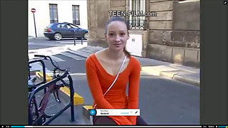 Spicy French teen in orange shirt gets hot action