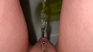 Quick Piss in the Toilet in Casual Clothes & Flip Flops