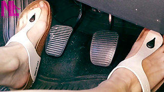 Pedal Pumping in Cream Colored Gizeh Birkenstocks