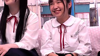 Japanese teen schoolgirl handjob while giving rimjob