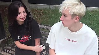 Sexy Buxom Brunette Hottie Tries The Desired DP With Her BF & a Handsome Blond Stranger