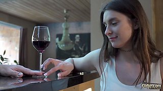 Brunette Teen Handjob on Big Butt During Blowjob