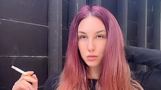 Smoking Outdoor Along Hair Fetish and Boobs Flash