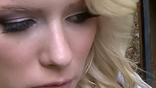 Blonde in a Grey Hoodie Sucks and Rides Him on the White Leather Couch