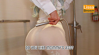 Stepmommy Wets Her Blouse and Yoga Pants in the Shower