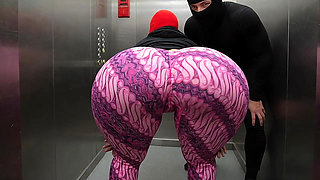 Big Ass Aunt in Tight Indigo Leggings Observed from Behind