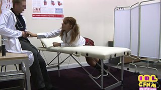 Uniform nurse CFNM get tugjob and SUCKING COCK