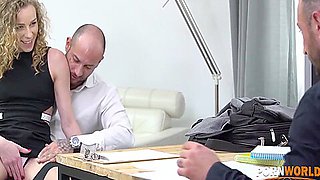 Curly-haired French Nympho Double Penetrated In The Office 13 Min With Emily Angel And Angel Emily