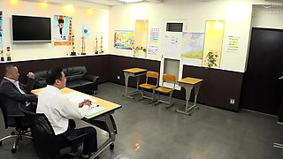 Threesome with Miku Airi giving asian girls blowjob