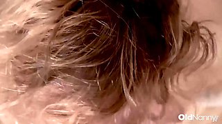 OldNanny - Curly Blonde MILF Strips And Gives Wet Shower Blowjob