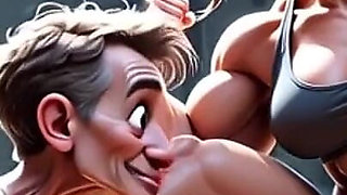 Muscular Woman Humiliates Skinny Man - Foot Worship Domination