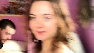 Pink labia close up of naive brunette