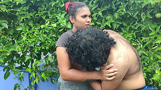 out door terrace rain romance with boobs suck and boobs press