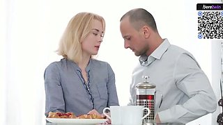 Blonde teen loves snatch licking and coffee snacks