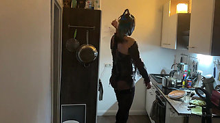 Dominant MILF Stretches Latex Sub's Ass Wide in Kitchen