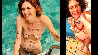 Mature submissive Natalia gets ass fucked in the pool after seeing clients