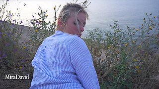 Blonde Teen Mira David Fucked Clothed on Public Beach
