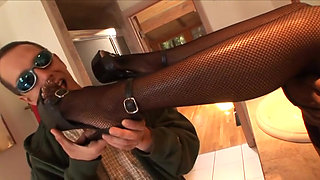 Black girl gets stuffed a white cock in her mouth sucks it deep and fast