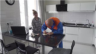 Slutty Lonely Housewife With Glasses Sucked And Fucked By A Bald Plumber