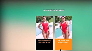 Brunette with fat baps swims in pool
