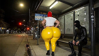Big Ass Latina Sitting on the Bus Visible Yellow Thong