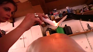 Lit Candle Stretching Mature Ass Wide Open