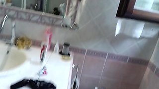 Restroom Juggs Tease With Big White Passion Play