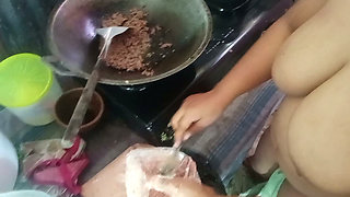 Stripping mother-in-law who is cooking