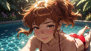 AI Girl Sensually on the Pool - Studio Ghibli Style
