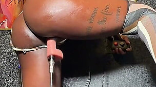 Ebony Squirts All Over Sex Machine