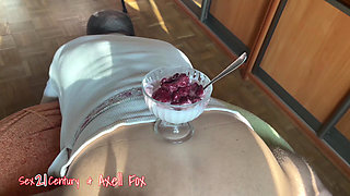 Dominant Blonde Axell Eats Her Boyfriend's Beautiful Ass. Ass Fetish, Food Porn with Cream Pie and Rimjob.