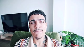 Sexy shemale Aya Doll is anal barebacked against the window